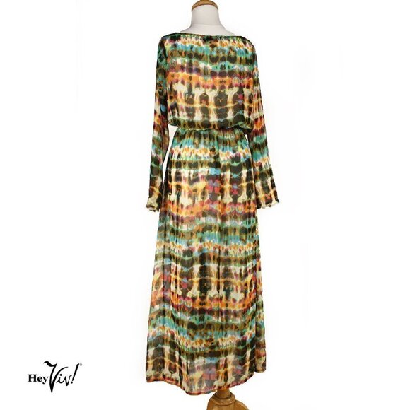 Sheer Summery Flowy Maxi Dress w Colorful Watercolor Pattern Size XL - Hey Viv - Picture 3 of 5